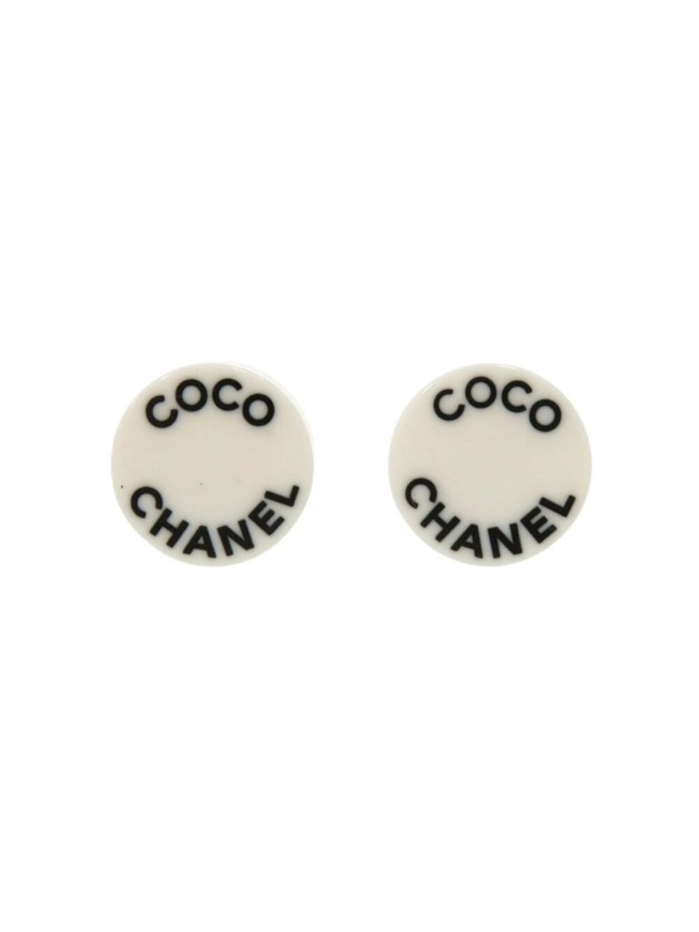 Chanel Coco Logo Plastic Metal White Earrings 07P Stamp